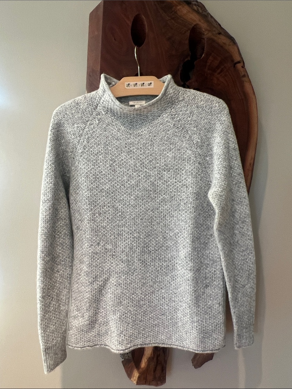 Talbots Heather Gray Textured Funnel/Roll Neck Sweater Sz S Cozy Fall Preppy